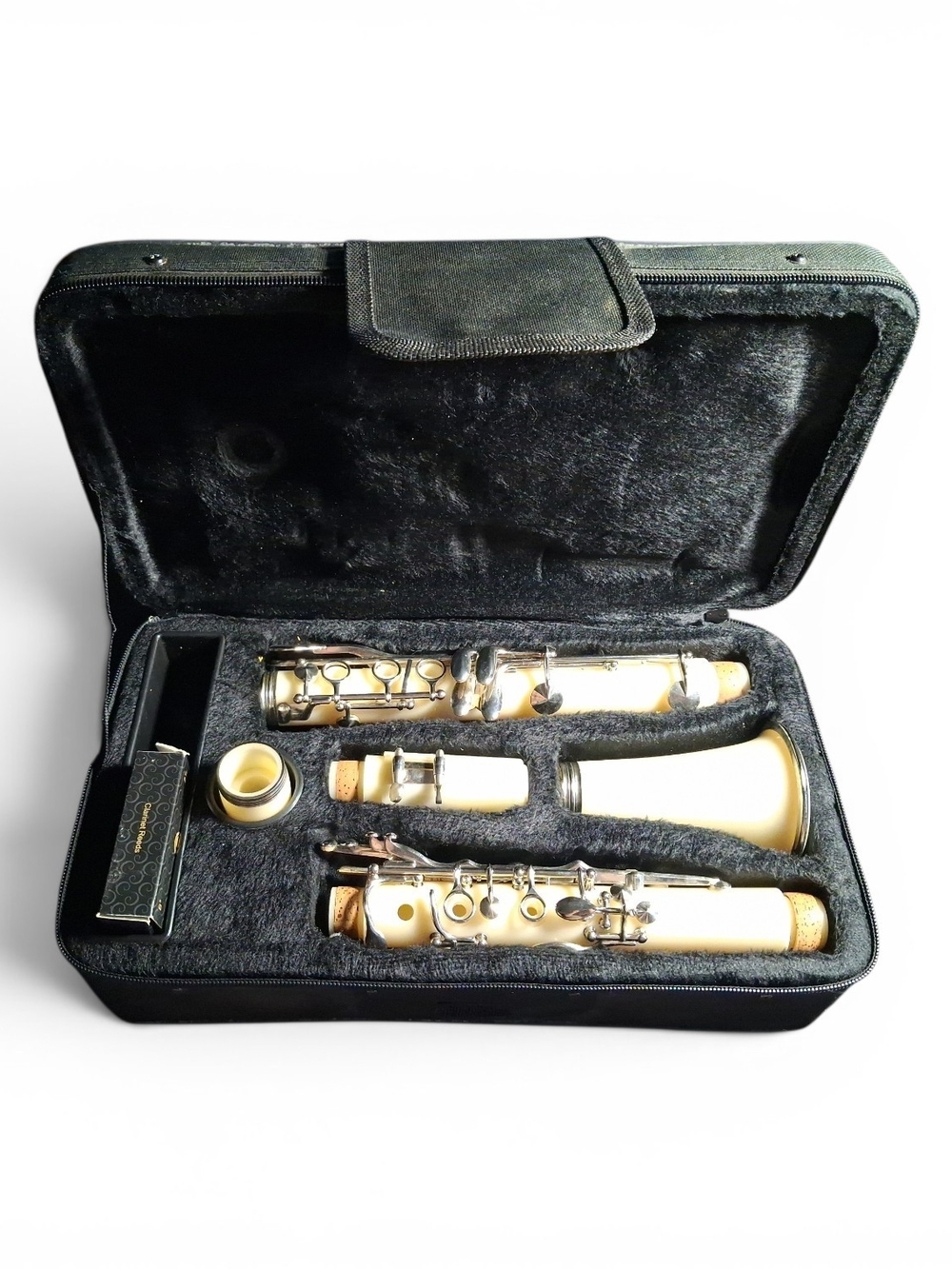 Cream Clarinet in Black Case Mendini With Reeds Musical Instrument